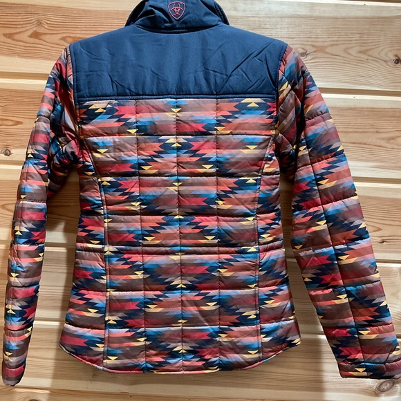 Ariat Women’s Blue and Red Puffer Jacket with Geometric Design - Picture 2 of 5